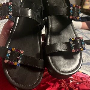 SCHUTZ Black Sandals with Colorful Gem Buckles